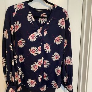 Express Dark Blue Floral Blouse